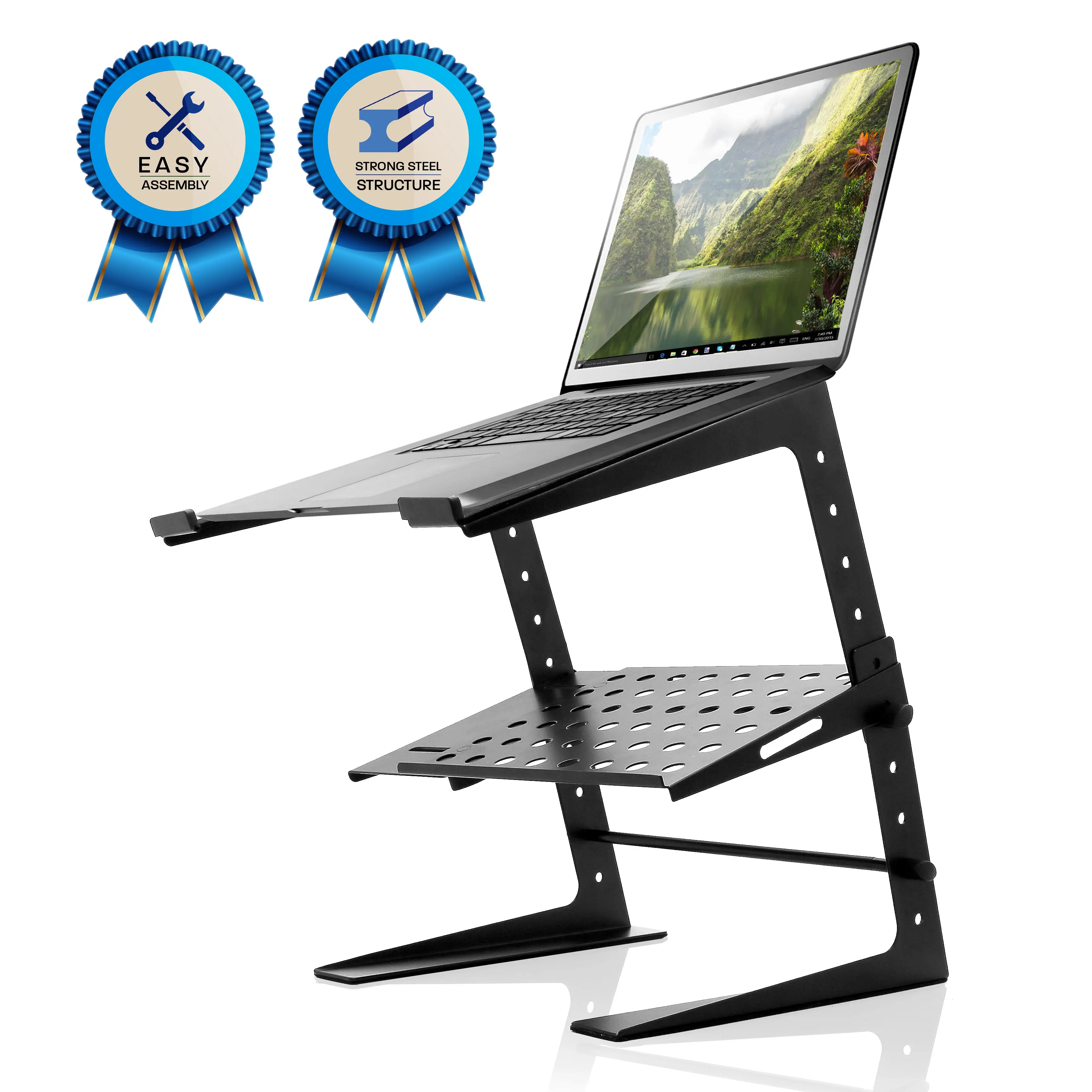 Pyle Portable Adjustable Laptop Stand - 6.3" to 10.9" Height Riser, Anti-Slip Base, Shelf Storage, Adjustable Desk Mount, 8 lbs Capacity, Ergonomic Home Office Computer Peripherals for WFH Setup Daily Use, Disassembles for Portability