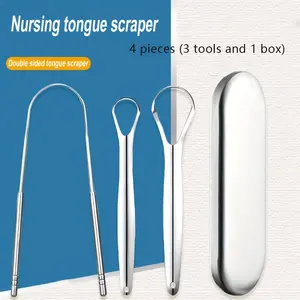 The oral care set, Oral Care Supplies, includes oral hygiene essentials, 3 tongue coating cleaners, stainless steel tongue coating scrapers, portable tongue coating scrapers, oral odor cleaners