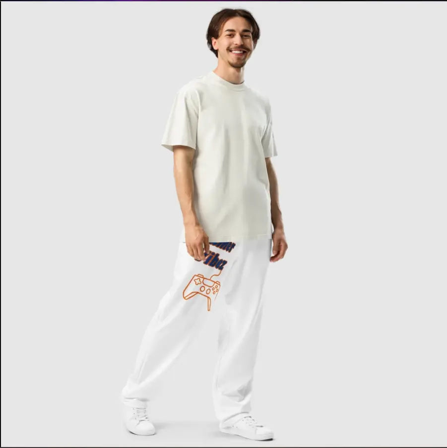 Unisex Gamer Vibez Wide-Leg Joggers, Relaxed Fit Casual Sport Bottoms, Recycled Poly Fabric, Side Pockets, Wide Leg Cut, Athleisure Wear, Sporty Chic