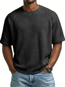 Men's Fashion Drop Shoulder Round Neck Waffle Knit Shirt, Soft Casual Sportswear Top, Comfortable and Stylish Men's Clothing, Perfect for Daily Wear, Knitwear