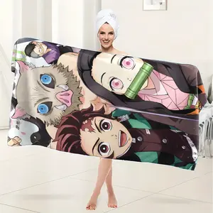 Ghost Slayer Pattern Microfiber Bath Towel/swimming Towel, Quick-Dry Lightweight Soft, Ideal for Bathroom Home Gym Travel Yoga