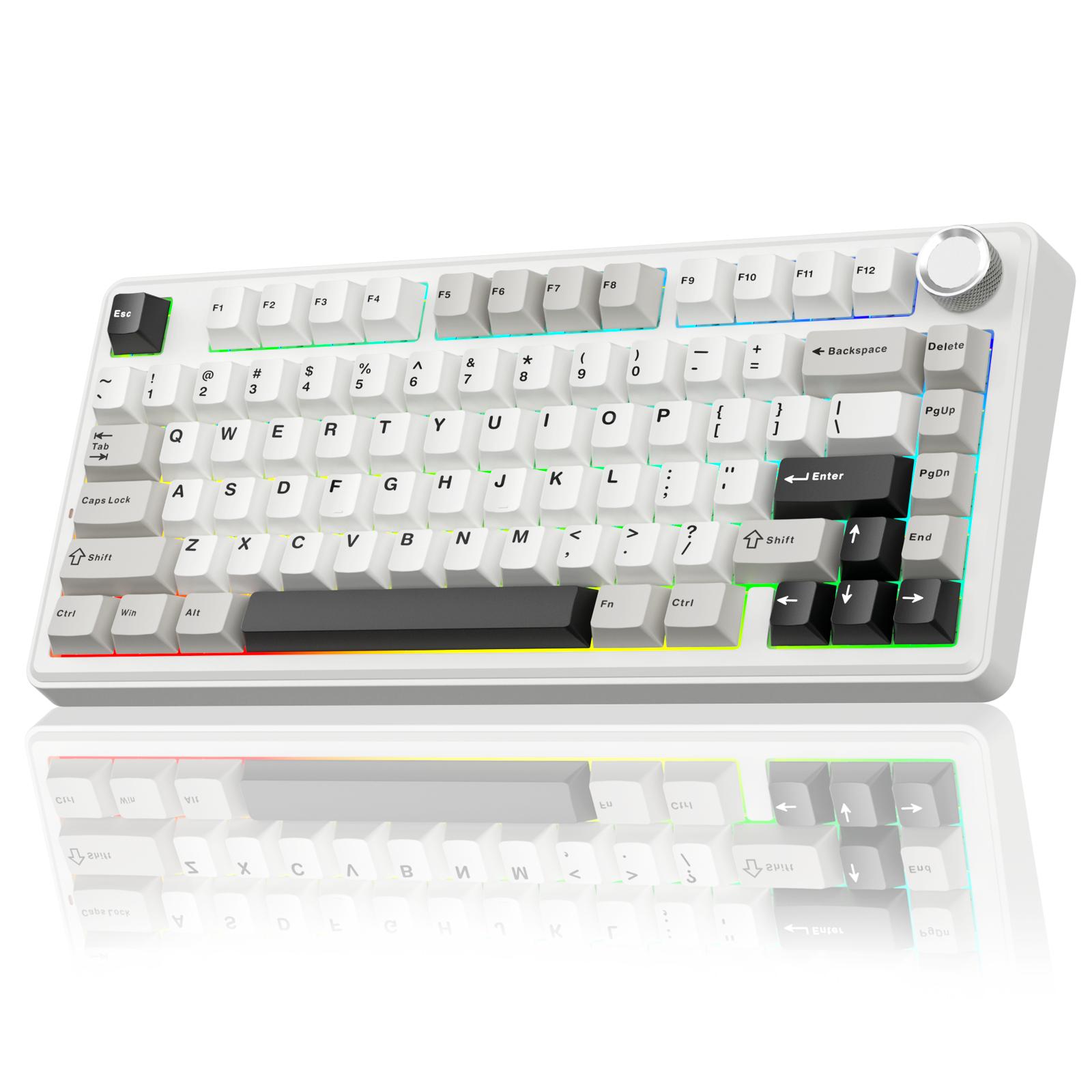 SOLAKAKA A75 75% Wireless Mechanical Keyboard – Hot-swappable RGB gaming keyboard with a sealed design, smooth feel, PBT keycaps, and rotary controls. A creamy keyboard suitable for PC/Mac gaming devices.