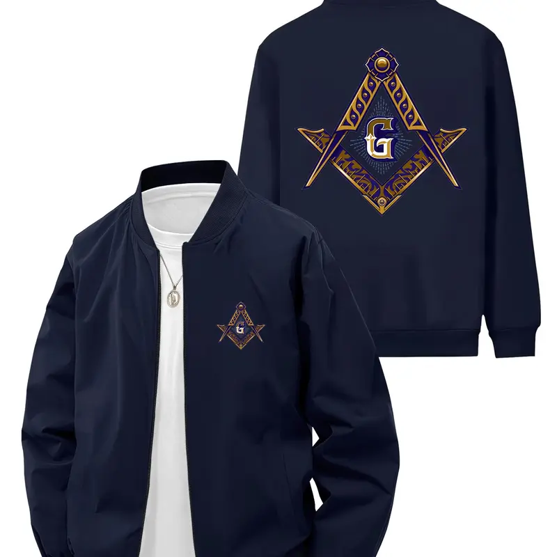 Simple Trendy Men's Masonic Symbol Printed Jacket for Daily Casual Gatherings and Outings Casual Jacket Coat Casual Fitted Jackets Casual Fashionable Jacket