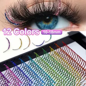 240-Piece 12-Row Mixed Glitter DIY Cluster Lashes, Fairy-Style Eyelash Extension Kit, Dense Curled Lashes, 12 Colors, 10-18mm, Sports Events, Holidays