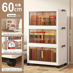 3 Tier Stackable Plastic Storage Bins with Lids Collapsible Closet Organizer on Wheels Space Saving Portable for Living Room Office Dorm and Home