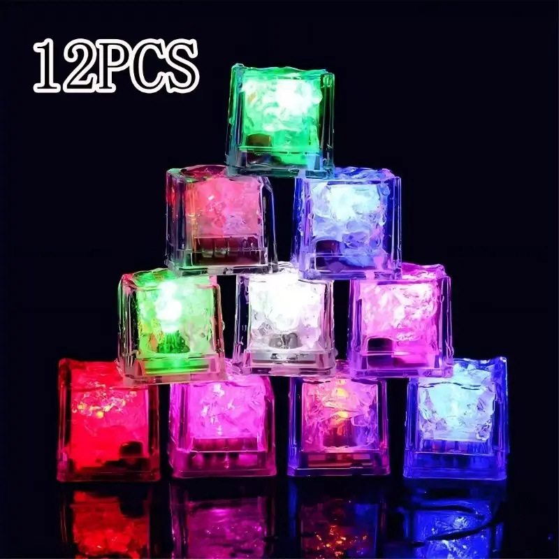 12-24 PCS Plastic Cube Shape Reusable LED Ice Cube Lights - Eco-Friendly, Stereo, Party-Ready Bar Utensils Set, Wedding Use, Indoor-Outdoor Compatibility, Kitchenware Bar & Wine Utensils Accessory