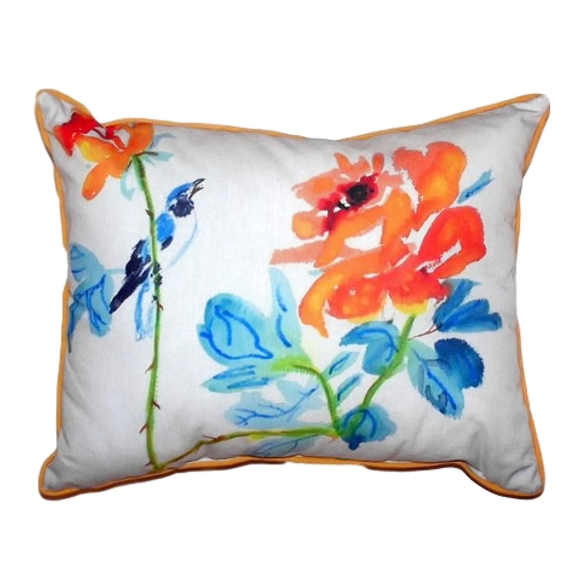 Betsy Drake Bird & Roses Extra Large Zippered Pillow 20x24