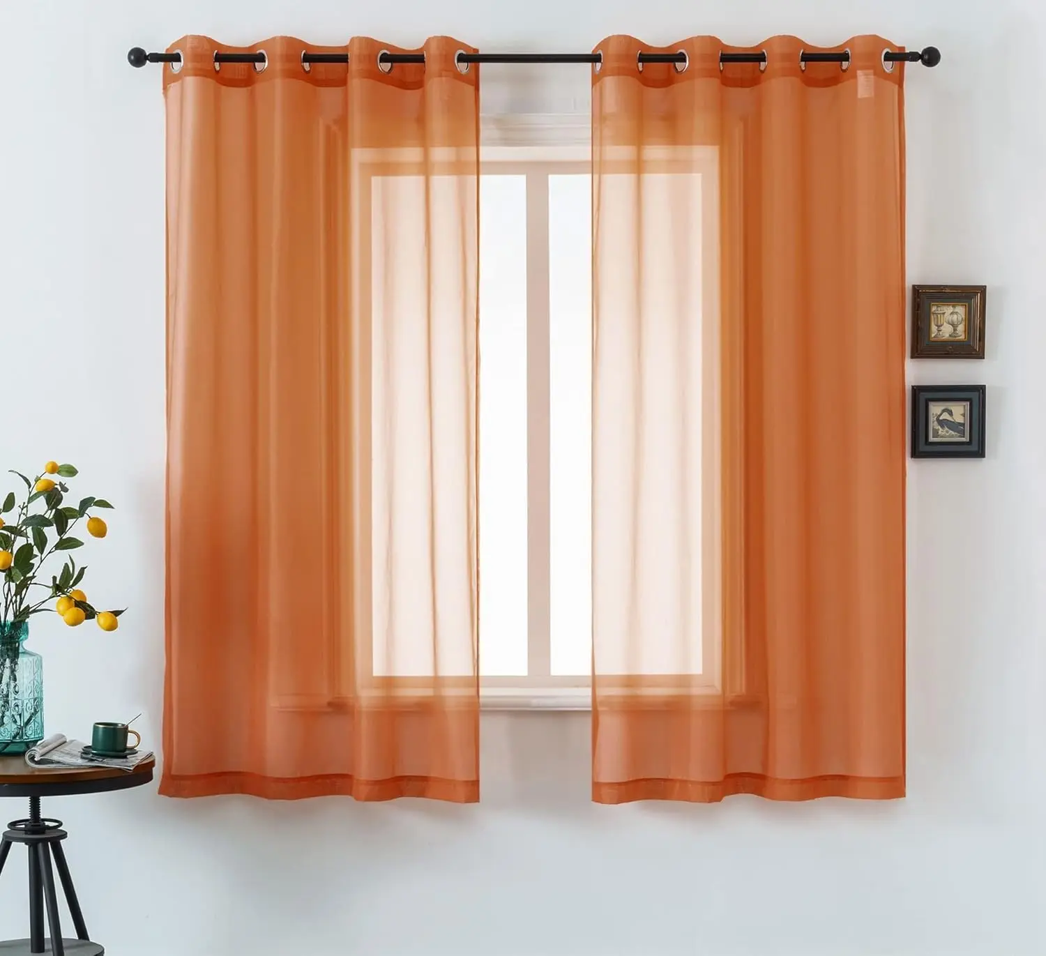 DUALIFE 45 Inch Length Sheer Short Curtains Burnt Orange for Bathroom 2 Panels Set Grommet Transparent Short Curtains for Bedroom Kitchen 52x45 Inches Long Terracotta Rust