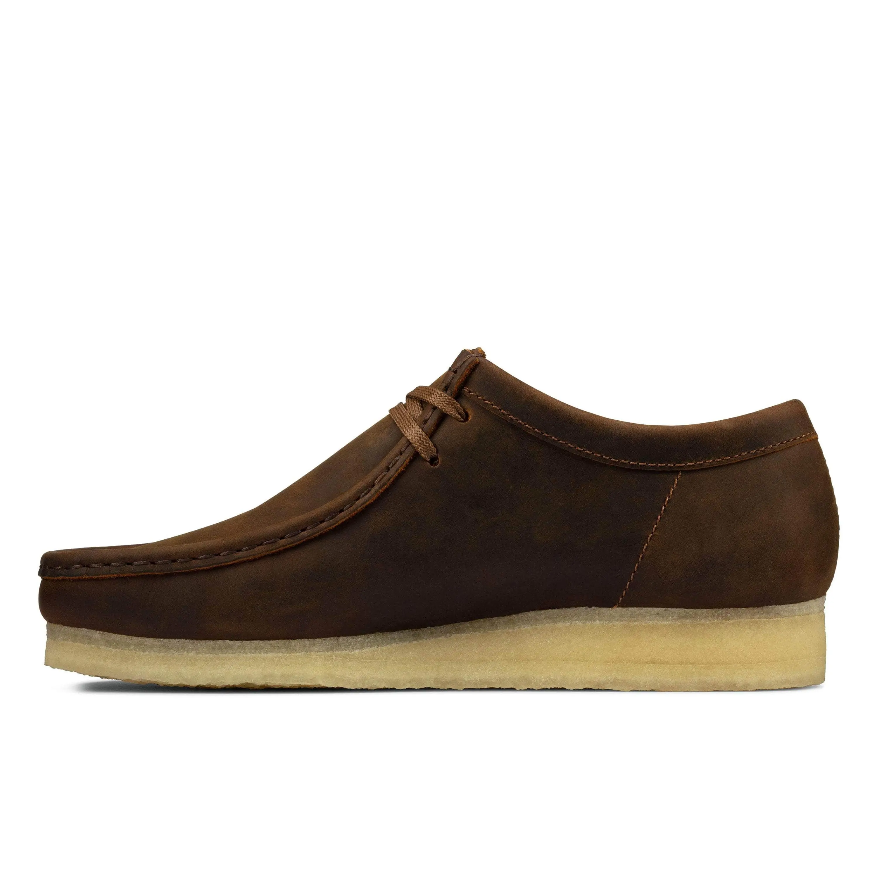 Men's Clarks Wallabee Beeswax Leather Lace Low-Top Slip-On Walking Shoes with Sheepskin & Crepe Sole - Classic Flat Footwear