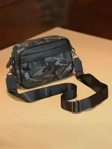 New Camouflage Textured Shoulder Bag Small Square PU Leather Men's Crossbody Bag Casual Fashion Small Satchel Backpack Fashionable Shoulder Bag Zippered Sling Bag Versatile Shoulder Bag