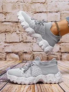 Women's Fashionable Lace Up Low Top Sneakers, Casual Comfortable Breathable Knitted Running Shoes, All-match Basic Shoes for Daily Wear