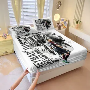 Brazilian football star printed bed sheet set, Includes 1 Bed Sheet & 2 Pillowcases without Filler, black and white contrasting design, smooth and breathable, multiple styles to choose from, showcasing personalized fan attitude.