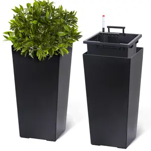 Garvee Self-Watering Tall Planters Set of 2, 22.5" Large Indoor & Outdoor Flower Pots with Water Level Monitor, Drainage Holes, Inner Bucket & Movable Wheels, for Patio Home Décor, Black