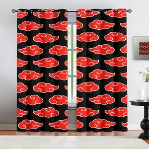 Akatsuki Red Cloud Window Curtain Panels (2 Panels Set), Anime Ninja Print Grommet Top Blackout Curtains, Thermal Insulated Drapes for Kids & Anime Bedroom, Ideal Gift for Naruto Fans