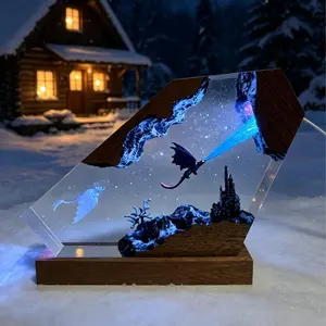 Toothless Resin Lamp Handmade LightFury Resin Decoration Night Light USB Powered with Wooden Base & Remote How To Train Your Dragon Creativity Desktop Ornaments Home Bedroom Bar Festive Party Decor, Unique Birthday Holiday Gifts for Him & Her