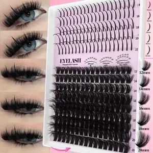 224pcs DIY Eyelash Clusters kit, Fluffy Lash Clusters with Lash Spikes, Dramatic Volume Eyelash, 100D Thick Manga Eyelash D Curl, Natural Extensions, Volume Individual Lashes, Eyelash Extensions Set, Makeup Eyelashes Extension
