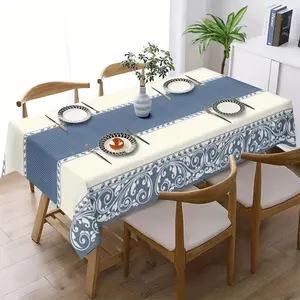 2D Flat Party Tablecloth 1pc, Blue Pattern, Ideal for Picnics, Camping, Weddings, Parties, Festivals, Vintage Home Decor, Dining Table Decoration