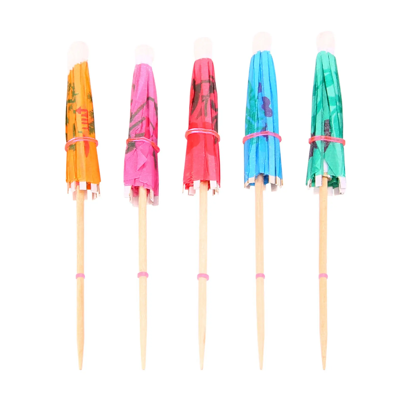 100 Wooden Mixed Patterns Paper Cocktail Umbrellas (10cm), Random Colours Parasols for Tropical Party Decorations, Barbecue & BBQ's Drink Accessories (Household Appliance Event Supplies), Length 10Cm