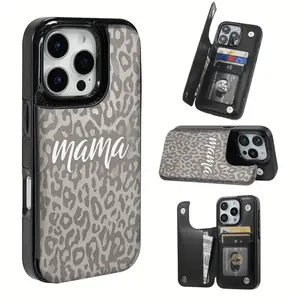 This elegant grey leopard print mother's edition is made of durable TPU and includes a card slot, offering various functionalities for bank and transit cards. It's compatible with iPhone 17, 16, 15, 14, 13, 12, and Samsung models.