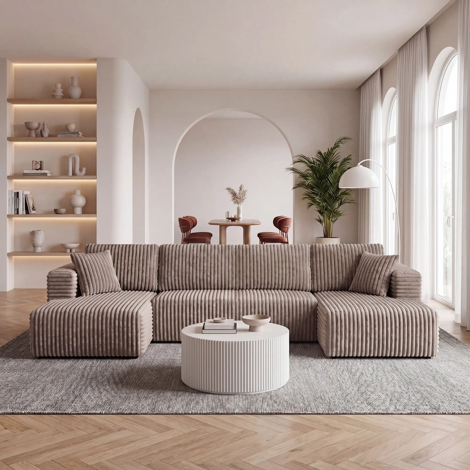 U-Shaped Modular Compressed Corduroy Sectional Sleeper Sofa, Modern Minimalist Space-Saving Comfy Couch, Vacuum Compressed Modular Sofa Furniture for Living Room Bedroom Small Space Home