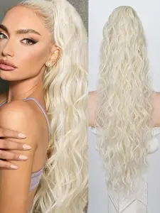 30 Inch Claw Clip Ponytail Extension, Thick Soft Wavy Curly Synthetic Ponytail Hairpiece for Women, Natural Looking Full Volume Platinum Blonde Clip in Ponytail Hair Extensions for Daily Party