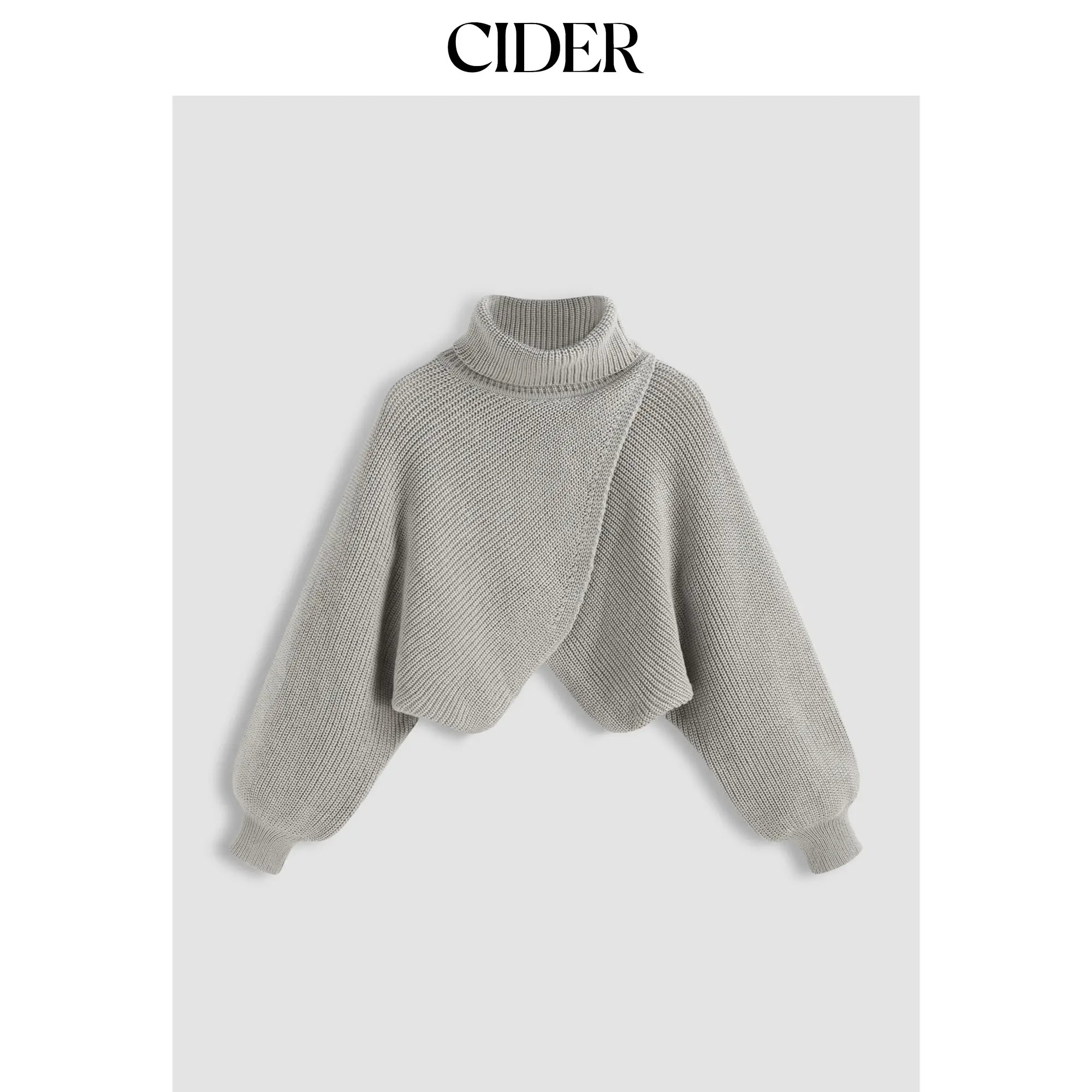 Cider [8 colors, size 0-26] High Neck Solid Knitted Long Sleeve Crop Sweater