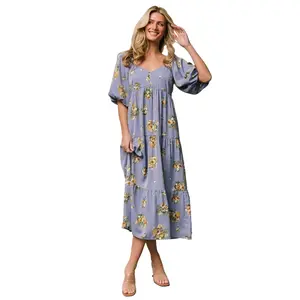 Judith Dress | Blue + Golden Floral