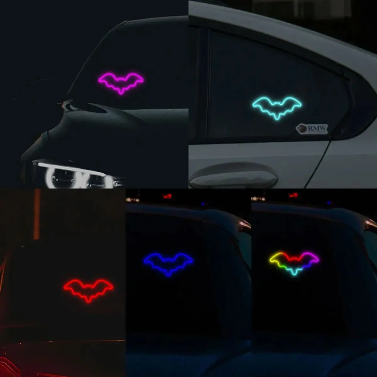 Bat Atmosphere Lamp, Wireless Neon Light, Colorful Decorative Lamp, Car Triangular Window LED, Led Lights, Car Ambient Lighting, Solar Powered, Type-C Dual Charging, Multi-Color Options