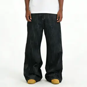 Inflation Y2K Streetwear Baggy Flared Jeans 2026 Spring Summer New Men Black Vertical Stripe Wide Leg Bootcut Denim Pants Hip Hop Fashion Casual Trousers