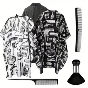 6pcs Professional Salon Barber Capes Set, Men'S Classic Capes for Hair Stylist Hair Cutting Hairdresser Stylists Capes, Hairdressing Tools Set with Adjustable Snap Closure, Neck Duster Brush and Combs, Hairdressing Essentials, Birthday Gifts