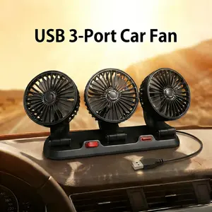 Car Fan Triple Head USB Powered Multifunctional Cooling Fan Quick Cooling Multi-Angle Ventilation for Cars Trucks Rvs, Fast Temperature Reduction Air Circulation Adjustable Car Fan