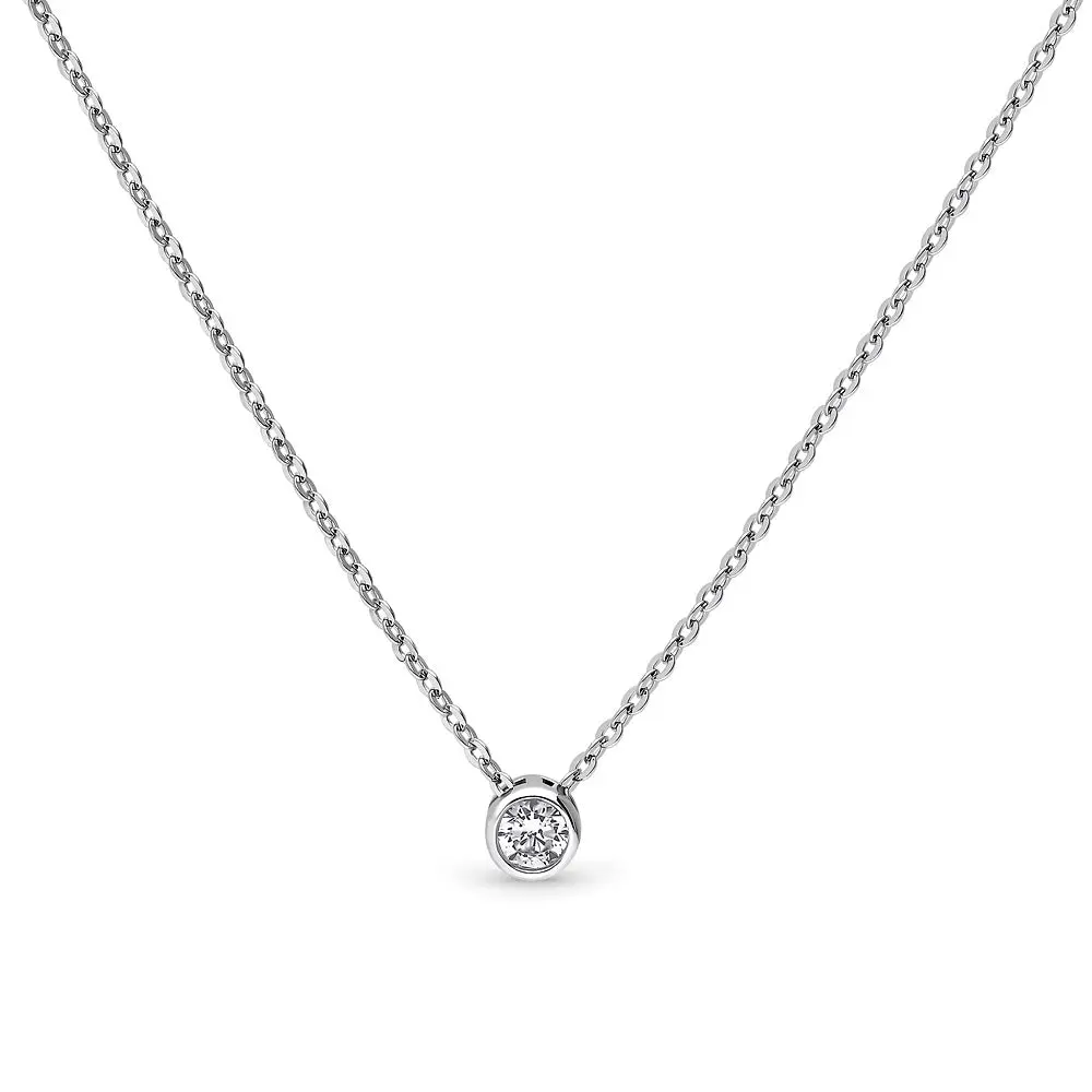 BERRICLE Sterling Silver Solitaire Pendant Necklace for Women, Bezel Set Round Cut Cubic Zirconia CZ 16 inch, Rose Gold Flashed/Yellow Gold Flashed/Rhodium Plated