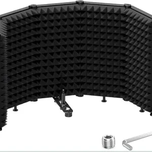 Microphone Insulation Sound Insulation Sound Shield Isolation, 5 Sides Microphone Sound-Absorbing Foam Reflector for Recording Studio, Podcasts, Vocals and Broadcasting