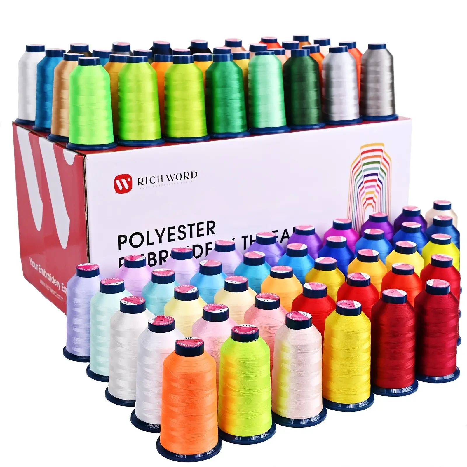 Richword Embroidery Sewing Thread 15/40/60/100 Colors Combo, Hottest Business Choice, 4000m 40WT (108D/2), 100% Polyester Thread Kit, Each Cone 4000m (4374Y) — Master Collection for Professional Production and Full-Color Projects, Suitable for Sewi