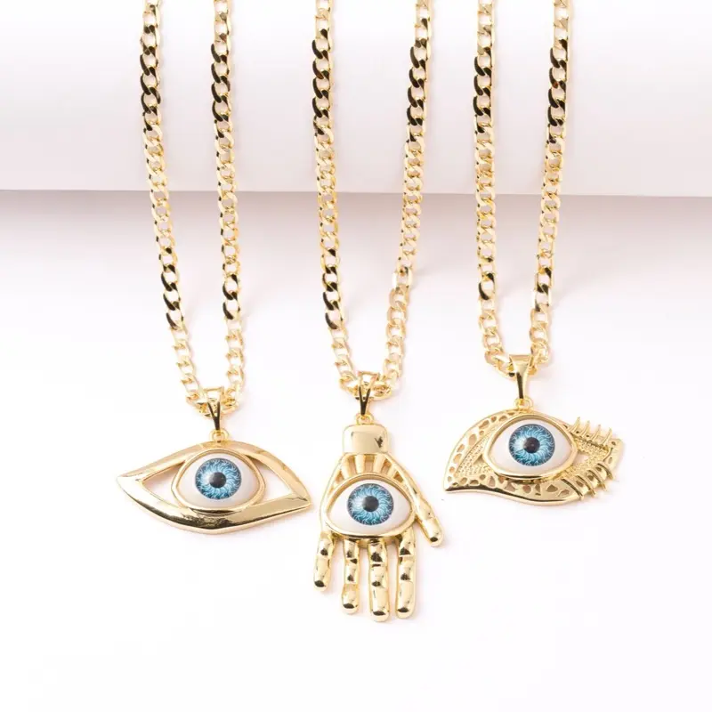 Elegant Dainty Evil Eye Protection Necklace and Chain - 14 Karat Gold Laminated Eye Motif Pendant, 3MM 16in-18in-22in Multiple Length Options, Costume Jewelry for Women & Unisex Daily Wear