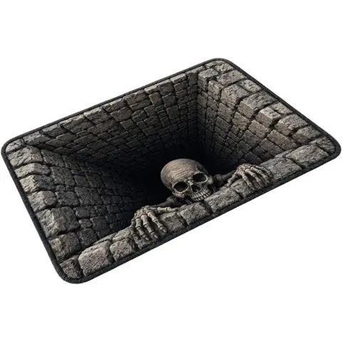Halloween 3D Optical Illusion Rug - Non-Slip, Spooky Skeleton, Abyss Floor Mat Halloween Floor Mat, Skeleton Illusion Decor for Parties | Non Slip Backing, Printed , Indoor Entryway Accent, Season