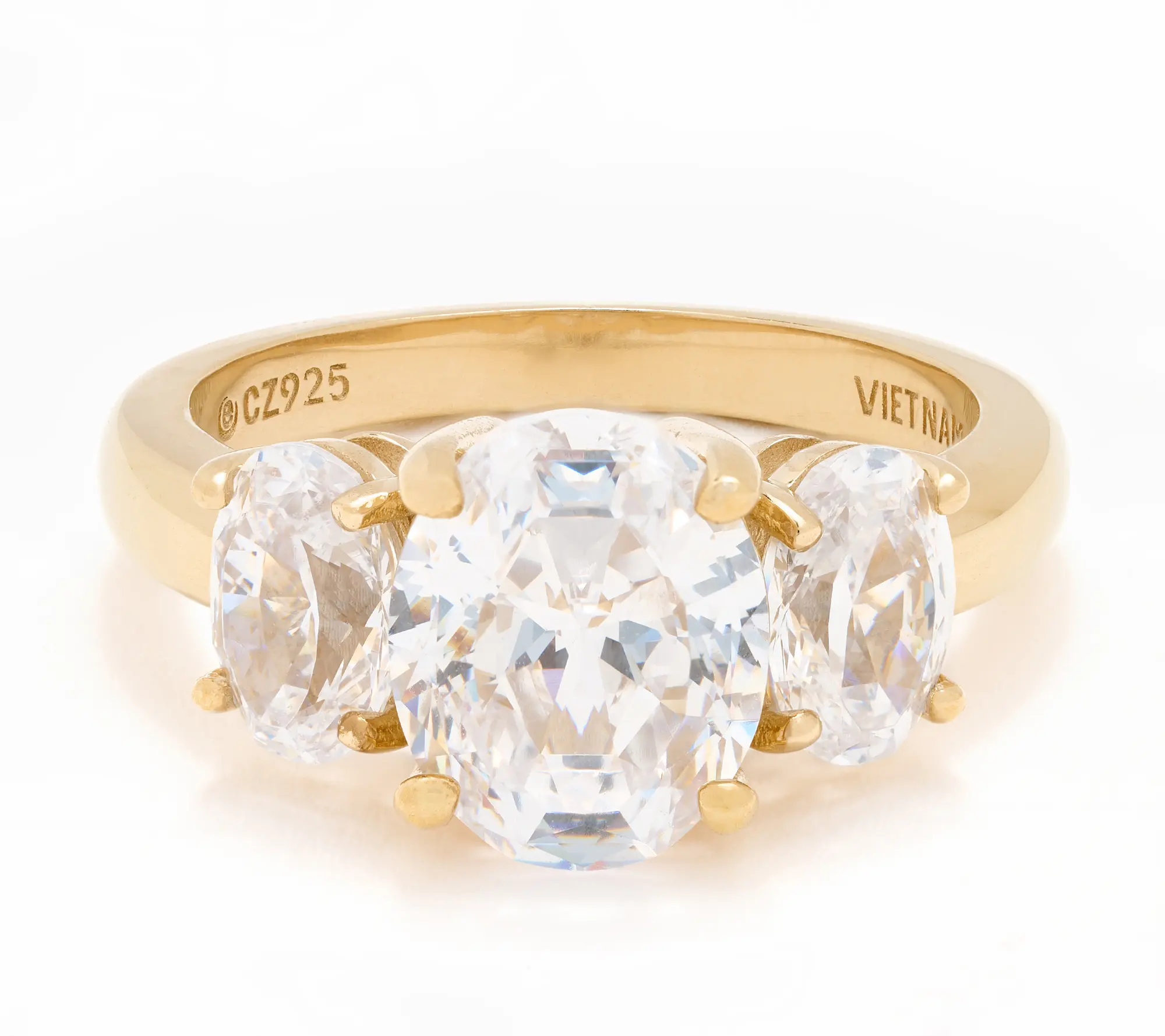 Diamonique Classics 100-facet 3-stone Ring, Sterling Silver