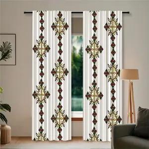 2pc Ethiopian cross print curtains/door curtains, Foldable window cover, with rod pocket design, a gift for friends, suitable for home decoration in dormitories, bedrooms, living rooms, kitchens, etc