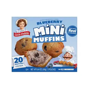 Blueberry Mini Muffins, Ready-to-Eat Snacks, Ambient Sweet Pastry Snack, 5 Pouches, 8.44oz Box Pack