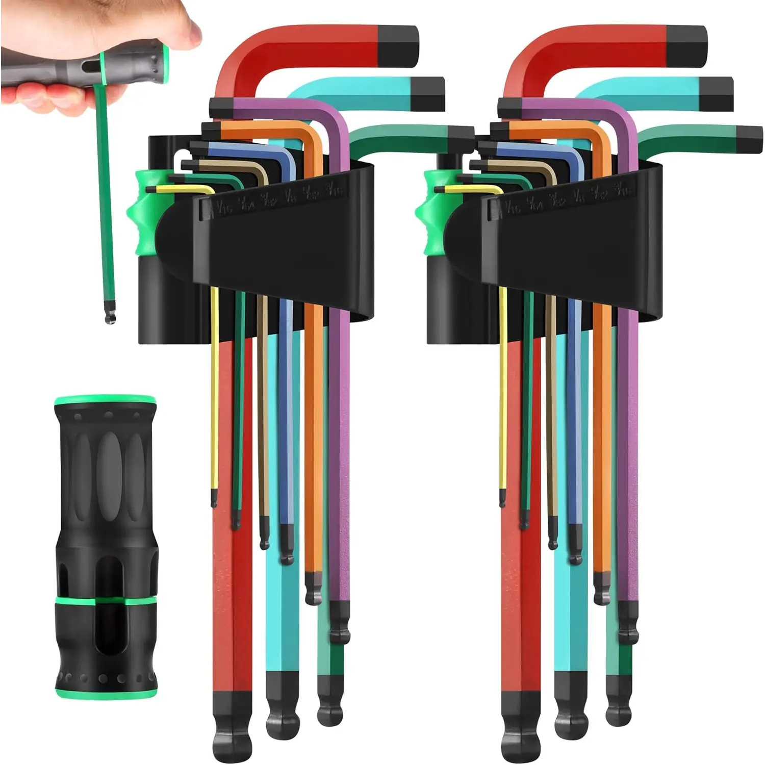 19- Allen Wrenches Set, Hex Key Set,Metric and SAE Allen Key Set Extra Long with Ball End T-Handle, MM(1.5mm-10mm),SAE(5/64"-3/8") Chrome Vanadium Steel