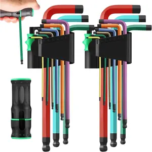 19- Allen Wrenches Set, Hex Key Set,Metric and SAE Allen Key Set Extra Long with Ball End T-Handle, MM(1.5mm-10mm),SAE(5/64"-3/8") Chrome Vanadium Steel