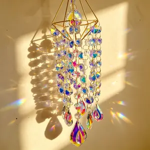 Crystal Dream Catcher Wind Chime Style, Handmade Rainbow Garden Dream Catcher, Sunlight Capturer, Home Decor Hanging Ornament, Birthday Gift, Crystal Pendant