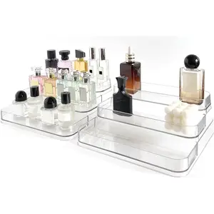 Rusnugic Perfume Organizer - 3-Tier Clear Acrylic Shelf for Perfume Lotion Skincare Spice Vitamins Medicine Bottles Holder Sturdy Kitchen Bathroom Countertop Storage Rack