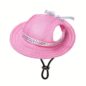 Pets Dog Hat Round Brim Dogs Cap with Ear Holes for Puppy Pet Grooming Dress Up Hat Outdoor Porous Sun Cap Bonnet Visor