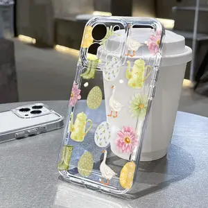 Easter Egg Goose TPU Pattern Phone Case for iPhone 16 15 14 Pro Max 13 12 11 XR XS Plus Anti-Yellowing Shockproof Protection Lightweight Transparent Soft Cover Cellphone Protective