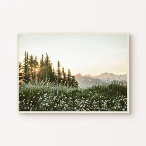 Wildflowers Printable Wall Art, Nature Landscape Photography, Nordic Forest Green Digital Print, Instant Download Poster