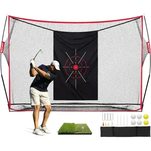 Golf Net, 10x7ft Heavy Duty Golf Practice Nets with Mat, Target Cloth, 8 Tees, 6 Balls, Carry Bag for Backyard Driving Chipping Indoor Outdoor
