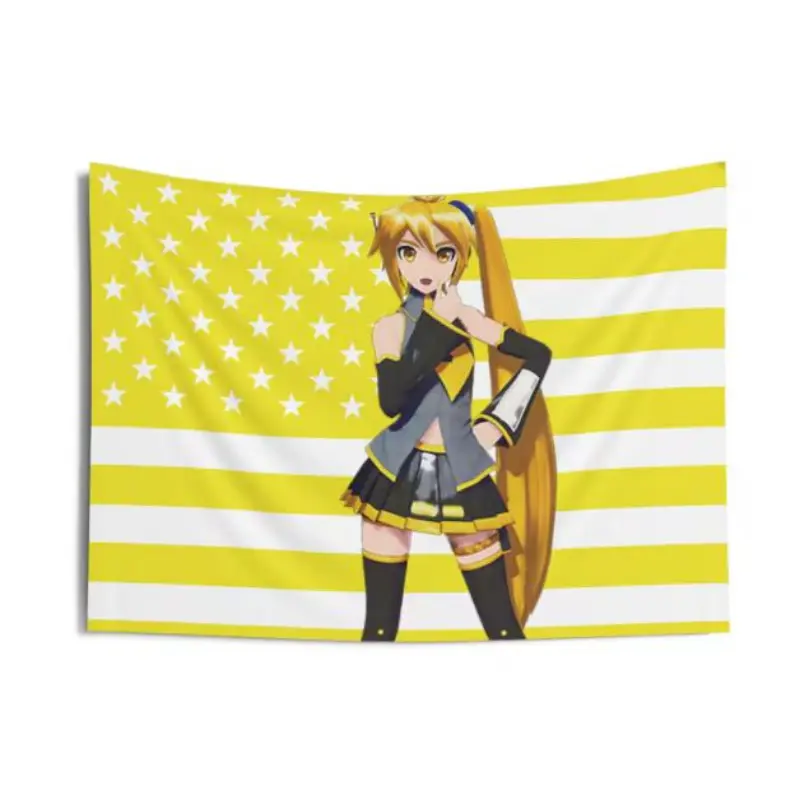 Neru Vocaloid Akita American Flag Triple Baka Polyester Tapestry - Strong, Durable Decorative Wall Mural, Patriotic Stars and Stripes Anime Art for Living Room Wall Decor, Outdoor Hanging for Anime Lovers