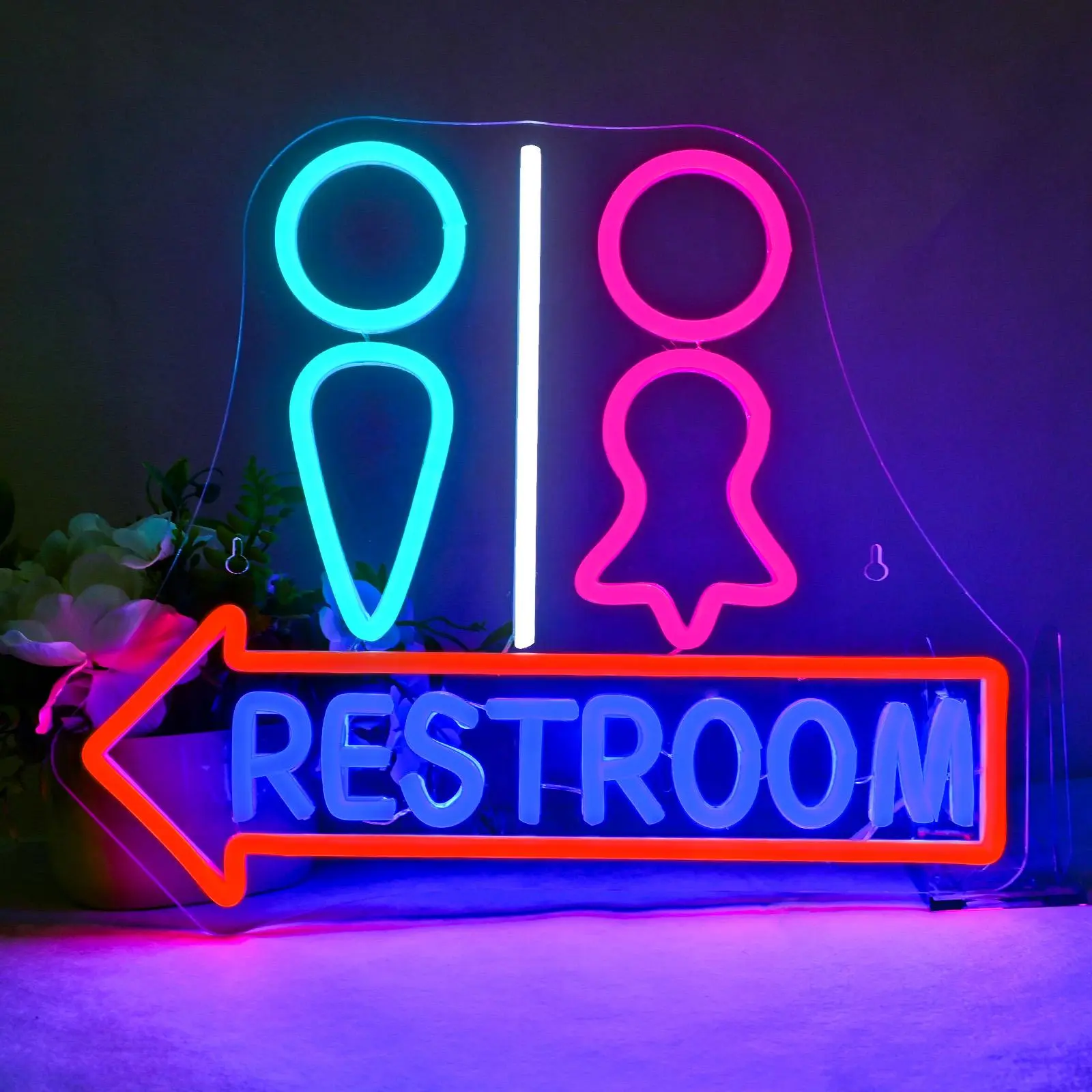 Restroom Neon Sign, USB Powered LED Wall Hanging Neon Sign, Decorative Lamp, Neon Lights, Ambient Lights, Atmosphere Lighting for Home, Office, Shop, Coffee Shop, Restaurant