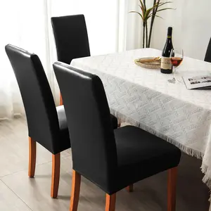 Dining Chair Covers Set of 4/6, Solid Pu Leather Waterproof & Oilproof Stretch Dining Chair Protector Cover Slipcover